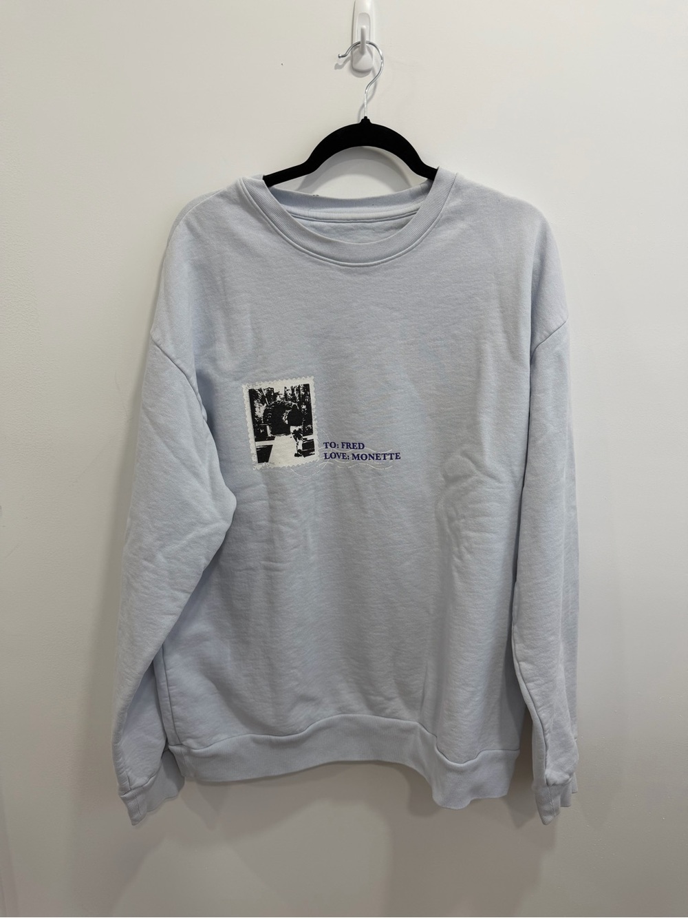 Boys Lie Light Blue Graphic Crewneck Sweatshirt with Photo Patch